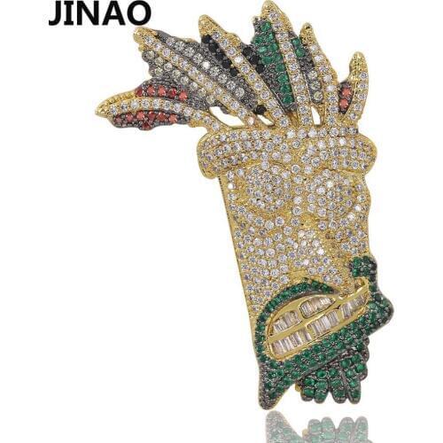 JINAO Cubic Zircon Iced Out Chain Gold Fashion UKA mask Pendant Necklace Hip Hop Jewelry Statement Necklaces For Man Women Gifts