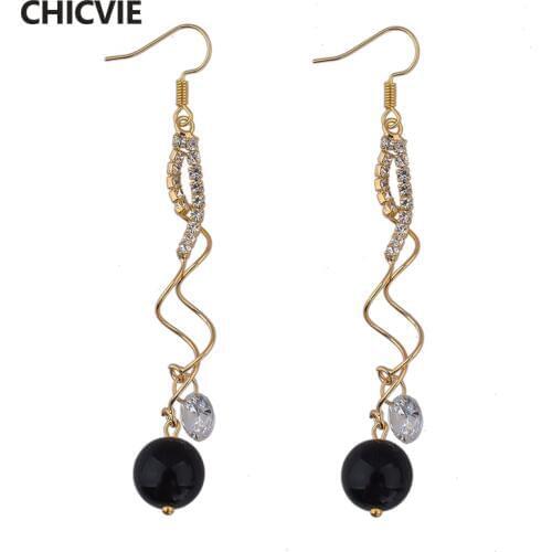 CHICVIE NEW Custom Handmade Gold Drop Earring For Women Long Crystal Statement Vintage Ethnic fashion Jewelry Earrings SER140011