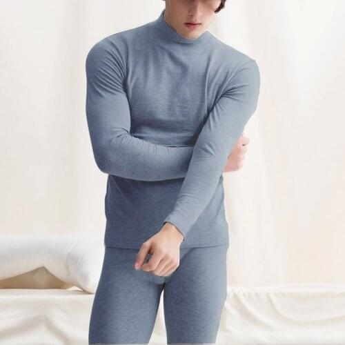 Hot sale set pajamas Autumn Winter Men Thermal Underwear Set Solid Color Warm Pullover Tops and Pants Set Male Clothing