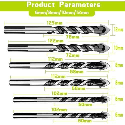 HHO 6PCS Ceramic Tile Drill Bits,Masonry Drill Bits Set for Glass, Brick, Concrete, Wood Tungsten Carbide Tip for Wall Mirror