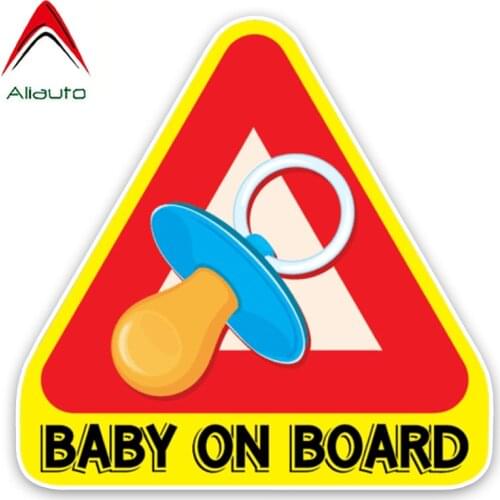 Aliauto Interesting Lovely Car Sticker Baby on Board Pacifier Safety Caution Sign Waterproof Decal PVC Decoration,14cm*14cm