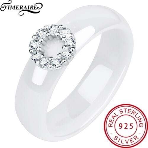 New 6mm Exquisite Ceramic Finger Ring Fashion Wedding Bridge Jewelry With Shine Round Crystals For Women Black White Everlasting