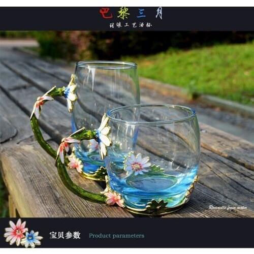 Colour Enamel Crystal Glass Alloy Water Cup Mug Wedding Birthday Gift Creative Cup 2 Size
