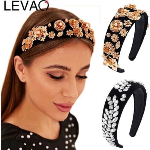 LEVAO Rhinestone Hairband Wide Size Headband Bezel Turban Women Bohemian Style Elegant Girls Hair Accessories Headwear Head Hoop