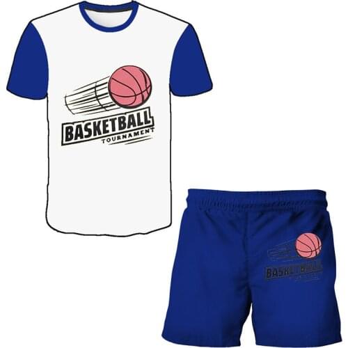 Trendy Fashion Childrens Clothing Cartoon Basketball Suit T-shirt And Beach Pants 2-Piece Set Cartoon Childrens Clothing Sport