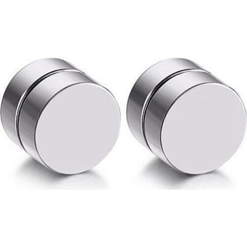 Men Fashion Round Stainless Steel Magnetic Clip On No Piercing Ear Stud Earrings