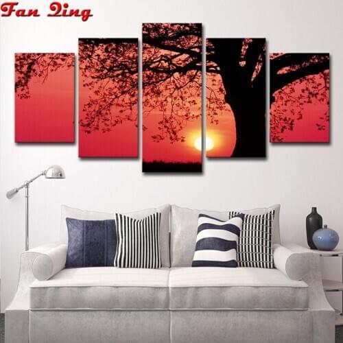 5 pcs Full Square/Round Drill 5D DIY Diamond Painting Big tree at sunset view diamond Embroidery Cross Stitch 3D Home Decor Gift