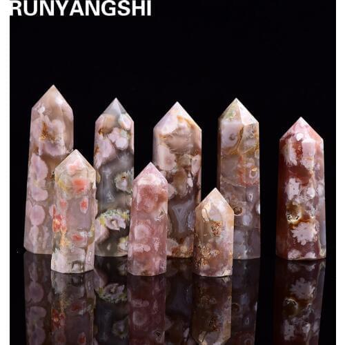 Natural Crystal Point Hexagonal Column Cherry agate Repair Crystal Healing Magic Wand Home Furnishing Study Room Decoration