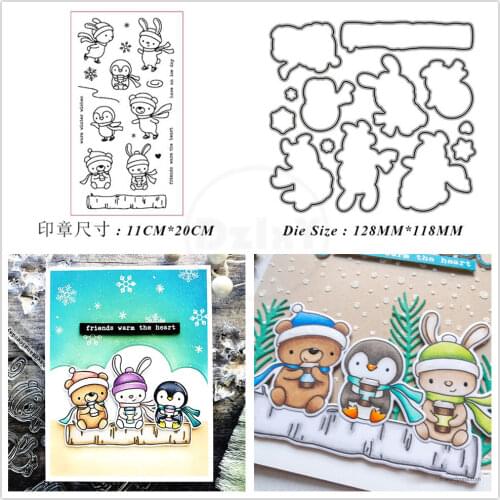 2021 New Animal skiing Clear Stamps and Metal Cutting Dies DIY Scrapbooking Embossing Album Seal Template Punch Stencils