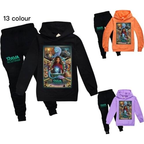 2021 New Raya and The Last Dragon Hoodies Pants Suit for Teens Girl Boys Sweatshirt Suit Kids Autumn T-shirt+Pants set Clothes