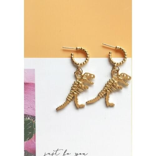 Timlee E185 Originality Popular Dinosaur Skeleton Alloy Drop Earrings,Personality Jewelry Wholesale