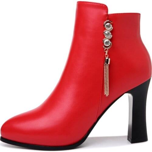 Pointed Thick Heel WomenS Boots, Solid Color Short Boots With Side Zipper, WomenS Shoes With Inner Platform