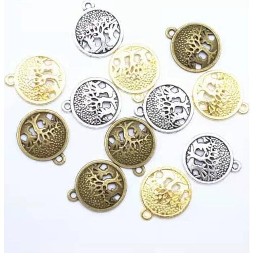 20pcs 19x16mm Three Colors Plated Alloy Tree Charms Pendants For DIY Jewelry Making