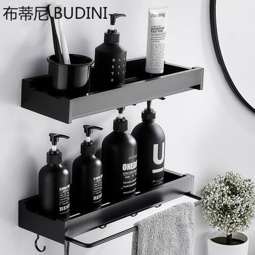 Bathroom Shelf Rack Kitchen Wall Shelves Bath Towel Holder Black Shower Storage Basket Kitchen Organizer Bathroom Accessories