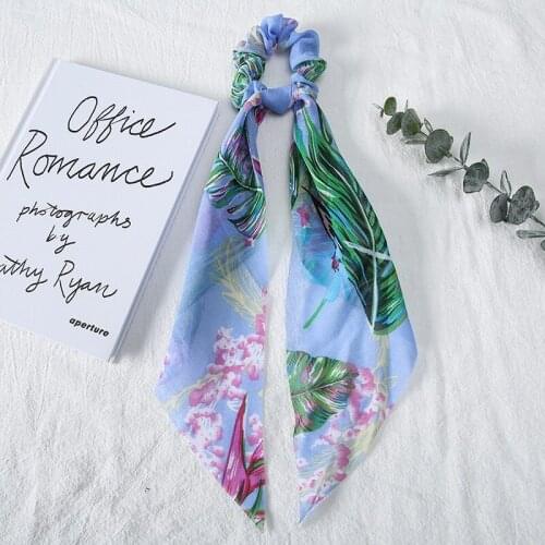 Fashion Floral Print Bow Satin Long Ribbon Scrunchies Women Girls Elastic Hair Bands Ponytail Scarf Hair Tie Hair Accessories