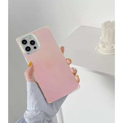 Luxury Glossy Laser Square Soft Rubber Back Phone Case Cover Shell For iPhone 7 8 Plus 11 12 Pro Max X XR XS Max Skin