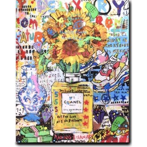 Luxury Perfume Graffiti Art Paintings on the Wall Posters and Prints Abstract Sunflower Canvas Pictures Home Decoration Cuadros