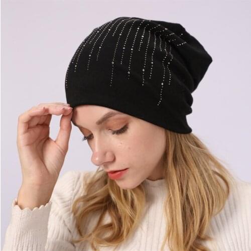 Beanies For Women Skullies Ladies Hip hop Hats Spring Autumn Winter Double Layer Rhinestone Bonnets Wholesale