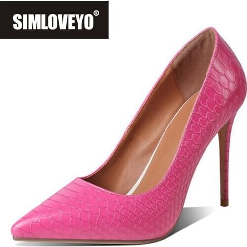 SIMLOVEYO New 2021 Women Pumps 10cm High Thin Heel Slip-On Sexy Crocodile Leather Luxury Stylish Big Size 34-43 Party B2458