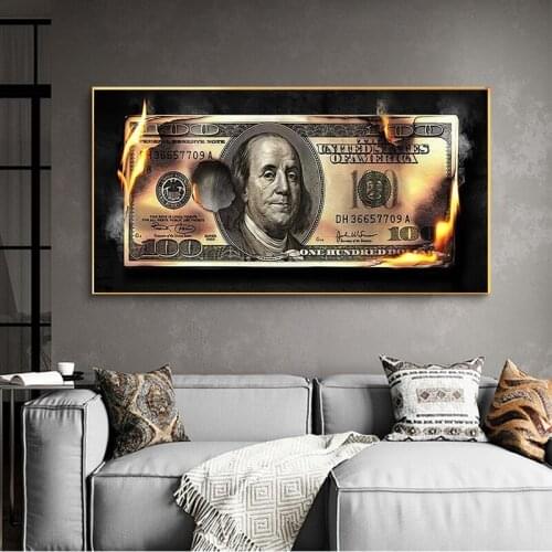 Modern Art Burning Dollars Canvas Painting Posters and Prints Scandinavian Wall Art Pictures For Living Room Home Decor Unframed
