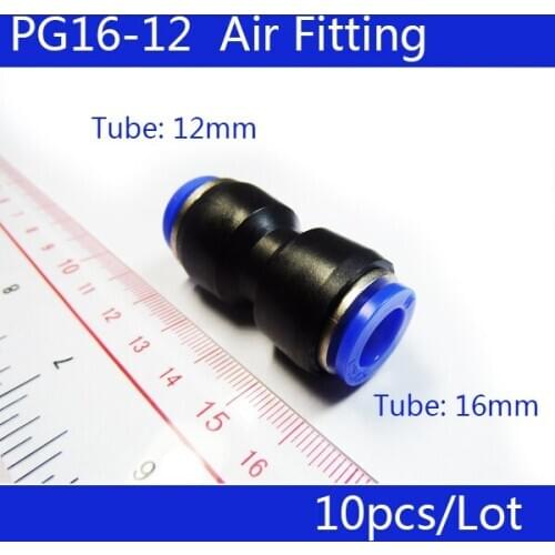 High quality 10pcs PG16-12 Unequal Diameter Air Tube Fitting Straight Union,One Touch Push In Pneumatic Fitting Connectors