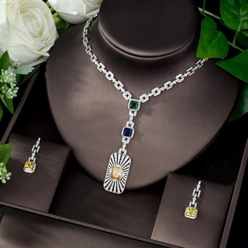 HIBRIDE High Quality Cubic Zirconia Bridal Jewelry Set Square Shape Nigerian Jewelry Set for Women Gift Collier Mariage N-1086