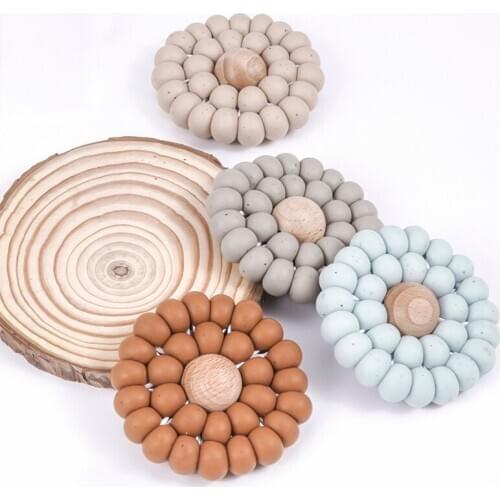Factory New Design Mix Color Baby Non-Toxic Wooden Teething Sensory Molars Toys Silicone Beads Baby Teether