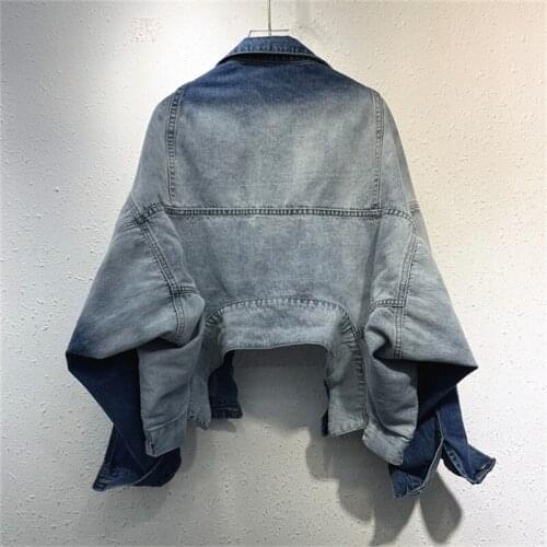 Up Down Two Wear Womens Short Denim Jacket Autumn 2021 High Waist Loose Batwing Sleeve Female Jeans Jaqueta Feminina Streetwear