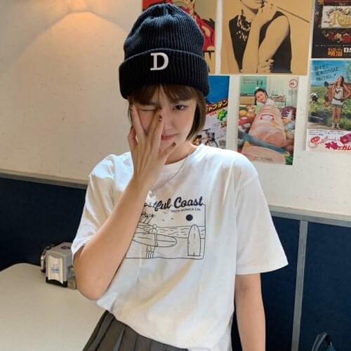 Woman Tshirts Printed White Short-sleeved T-shirt Women 2021 New Summer Korean Loose Casual All-match Student Shirt