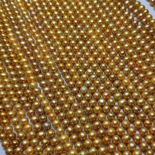 Golden Near-Round Freshwater Pearl 5mm Dyed Beads Trendy Choker Necklace For Women Fashion DIY Jewelry 36cm Single Strand