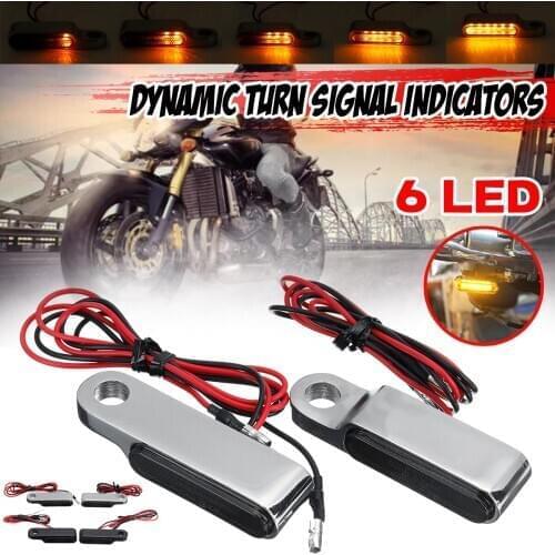 2pcs 6LED Motorcycle Indicator Lights Dynamic Unversal 12V Aluminum Alloy Turn Signal Lights Handlebar Amber Blinker Lamp