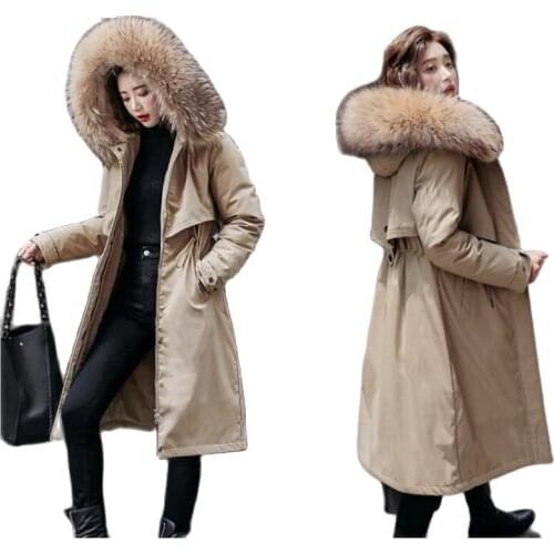 2020 Fashion Long Winter Coat Women Clothing Wool Liner Hooded Parkas Slim With Fur Collar Warm Winter Jacket Women