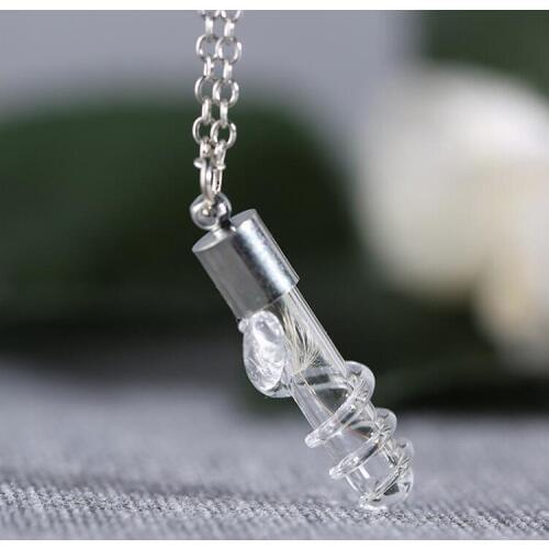 3PCS Wishing bottle necklace real dandelion seeds Clear Snake-shaped Bottles tiny necklace Gift for women