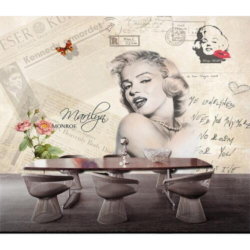 3d European retro character Marilyn Monroe background wall living room bedroom sofa beautiful mural star bar restaurant painting