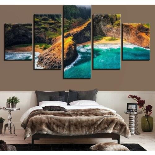 No Framed Kauai Hawaii Beach Cliff 5 Pcs Canvas Picture Print Wall Art Canvas Painting Wall Decor for Living Room