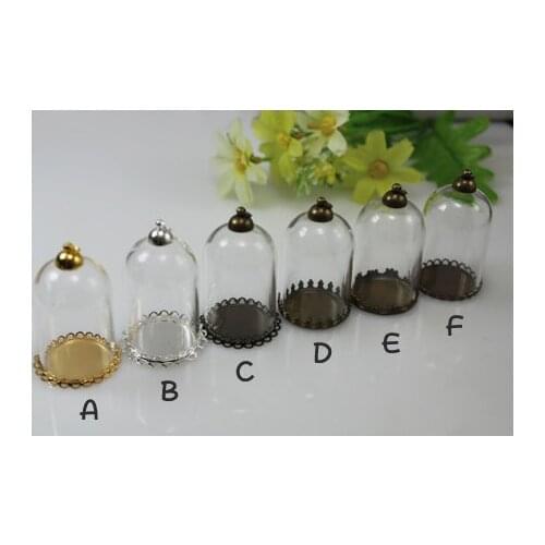 5PCS 25X38MM Glass Bottle Pendant with Pendant base &Top Round Cap Glass Vials Pendants jewelry findings