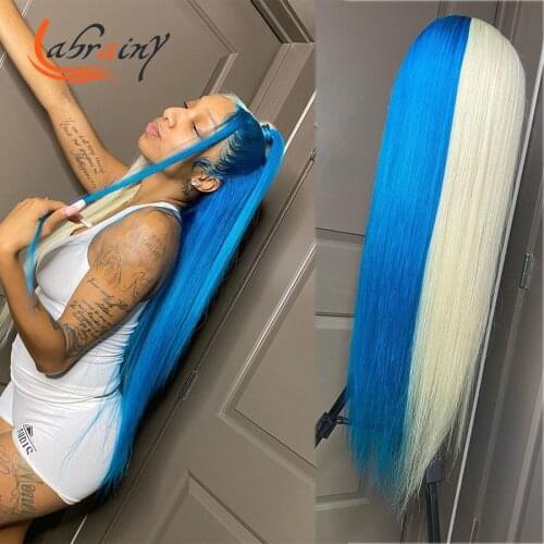 613 Blonde Hd Transparent Lace Front Human Hair Wig Highlight Blue 13X6 Lace Frontal Full Colored Wigs For Women Pre Plucked