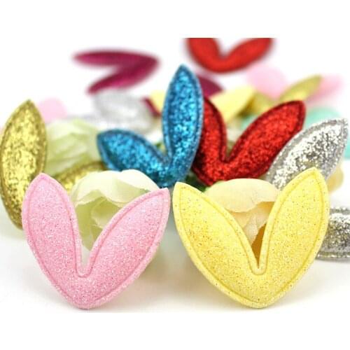 40Pcs 3.2cm Glitters Bunny Ear Padded Appliques Handmade Baby Headwear Shiny Decor Crafts DIY Hairpin Accessories Wholesale