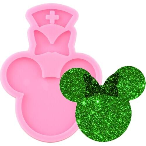 Shiny Mouse Nurse Hat Keychains Silicone Mould DIY Bows Resin Epoxy Mold for Jewelry Pendant Tools for Craft Keychain
