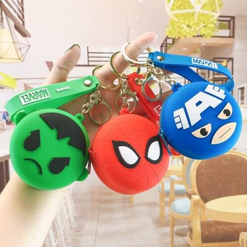 Anime Figure Marvel Spiderman Coin Purse Keychain Ironman Hulk Cartoon Storage Bag Toys Pendant Key Chain Bag Christmas Gift