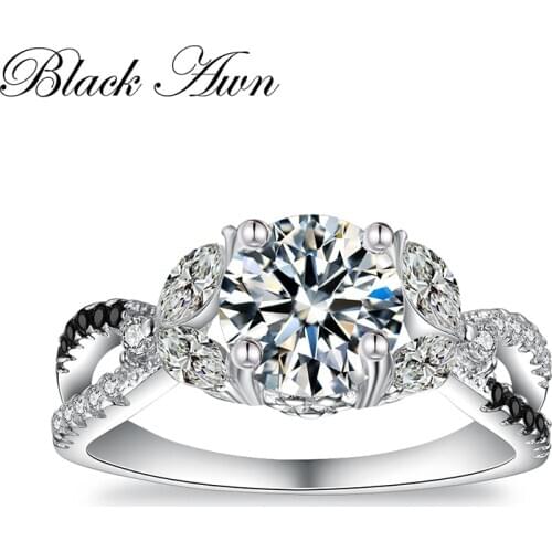 BLACK AWN 2020 New Round 925 Sterling Silver Jewelry Luxury Engagement Rings for Women C396