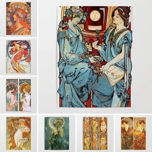 HD Home Decoration Alphonse Mucha Canvas Prints Painting Woman Poster Wall Modern Art Modular Pictures For Bed Room Frameworks