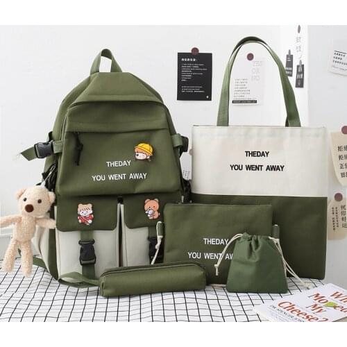 2021 5Pcs/set Canvas School Bags for Teenage Girls High Quality Backpacks Women Bookbags College Travel Backpack Female Rucksack