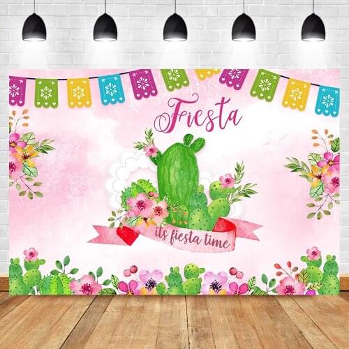 Mocsicka Mexican Fiesta Birthday Backdrop Cactus Flower Pink Photography Backdrops Baby Shower Banner Decor Supplies Background