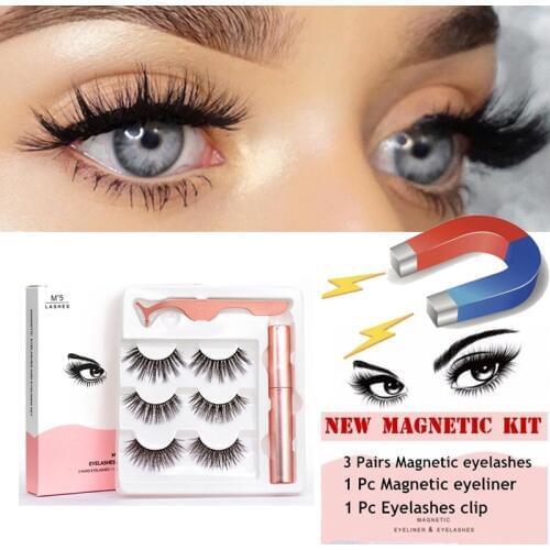 3 Pairs Magnetic Eyelashes False Lashes & Magnetic Liquid Eyeliner & Tweezer Set Waterproof Long Lasting Eyelash Extension
