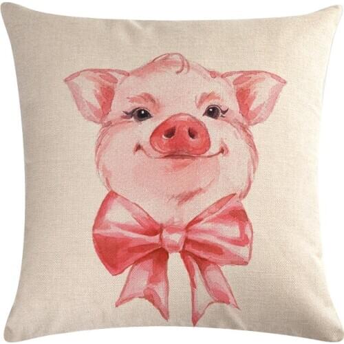Cushion Cover Decorative Pillows Cute Animal Pig Cotton Linen PillowCase Cushion Cover Waist Sofa Car Home Cover Kussenhoes