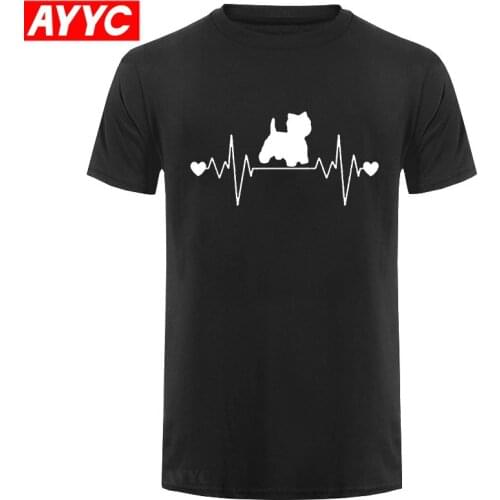 New Fashion T shirt Clothing Westie Dog Heartbeat Lifeline Men T Shirt Short Sleeve High Quality T Shirt Men