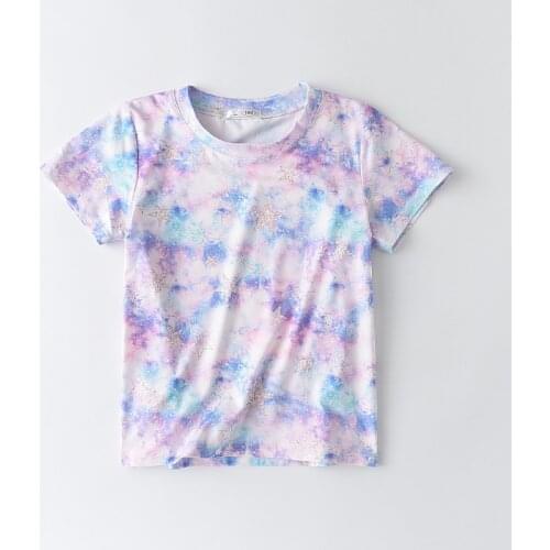 2021 Summer New T-shirt Girls' Letters Short-Sleeved Purple Tie-Dyed Casual Pants