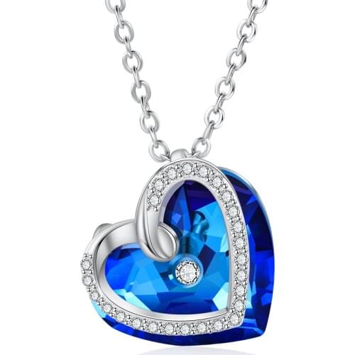 Heart Shaped Blue Crysta Necklaces Pendants Zircon Womens Neck Chain Choker Necklaces Fashion Wedding Jewelry for Women 2021