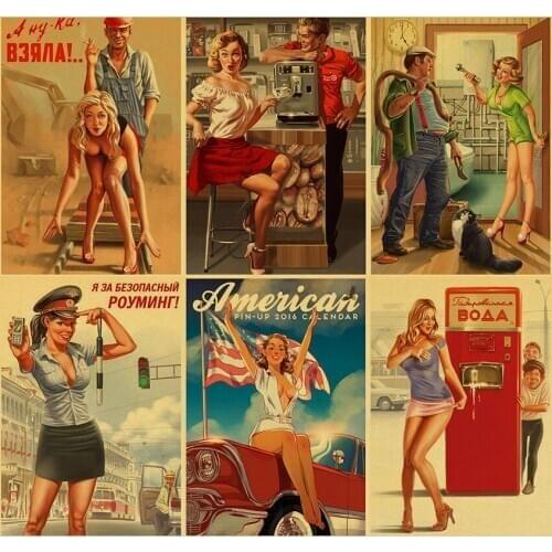 New World War II Sexy Pin up Girl Vintege Poster Home Room Wall sticker Kraft Paper Posters and Prints Art Wall Decor